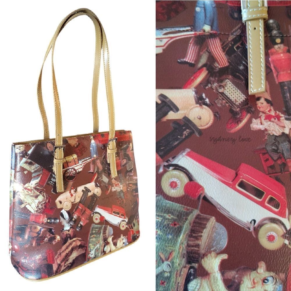 Sydney Love Vintage Christmas Toys Faux Leather Tote Shoulder Bag